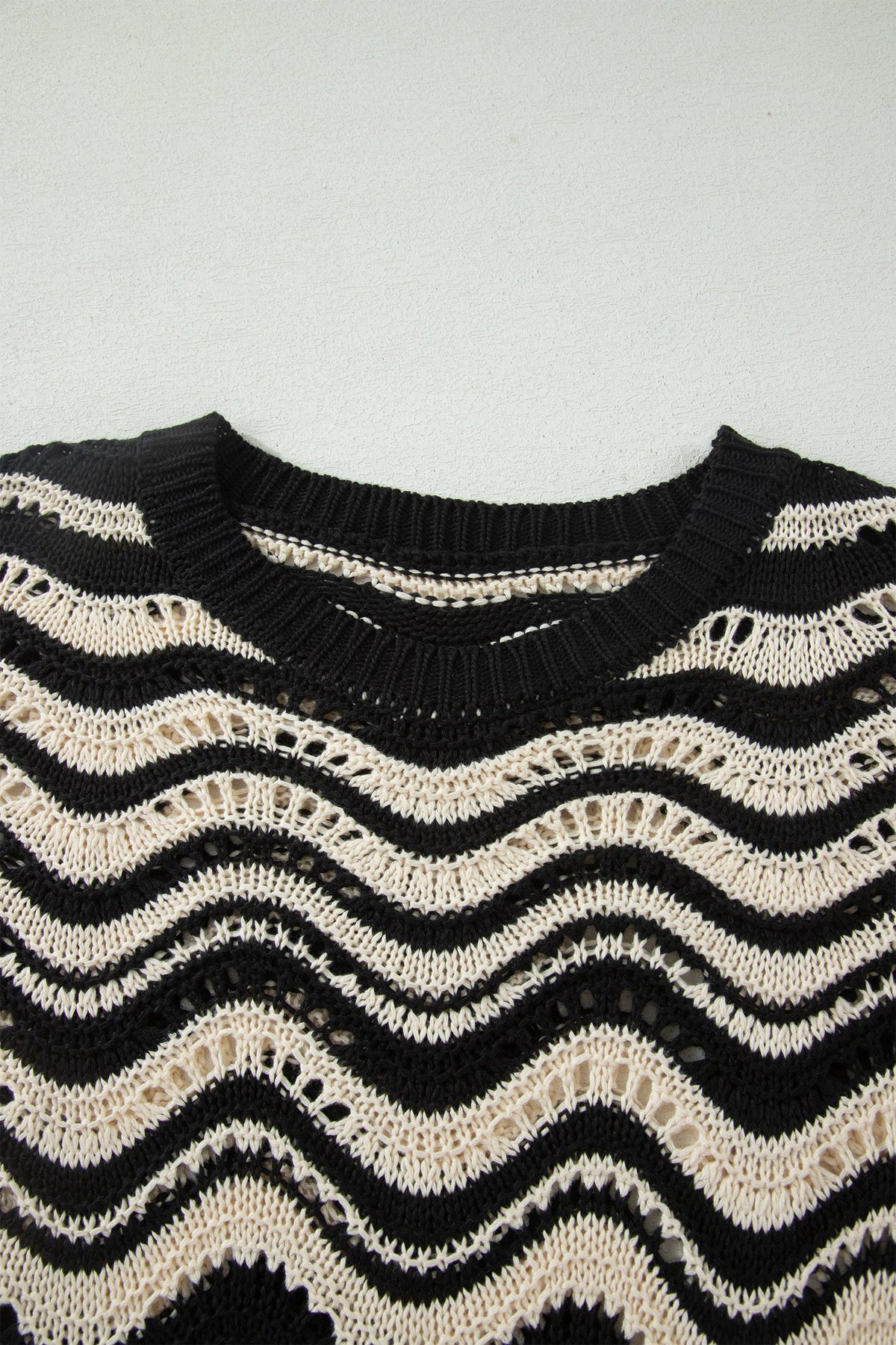 Wavy stripe crochet sweater with ruffle sleeves