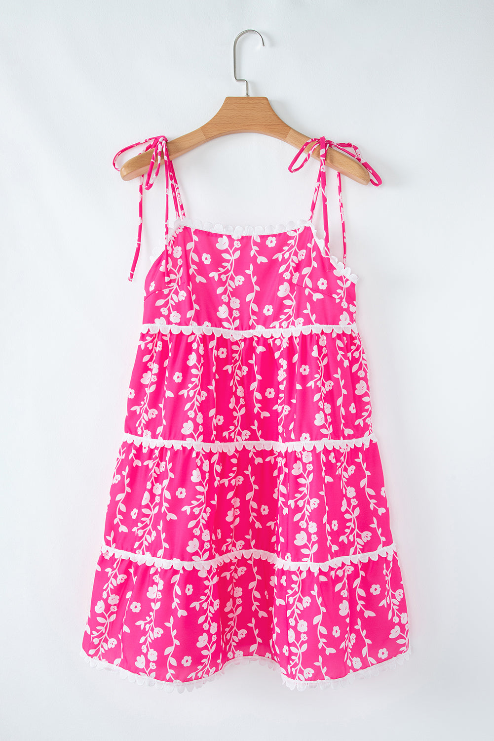 Floral Ric-Rac Tie Strap Sleeveless Mini Dress