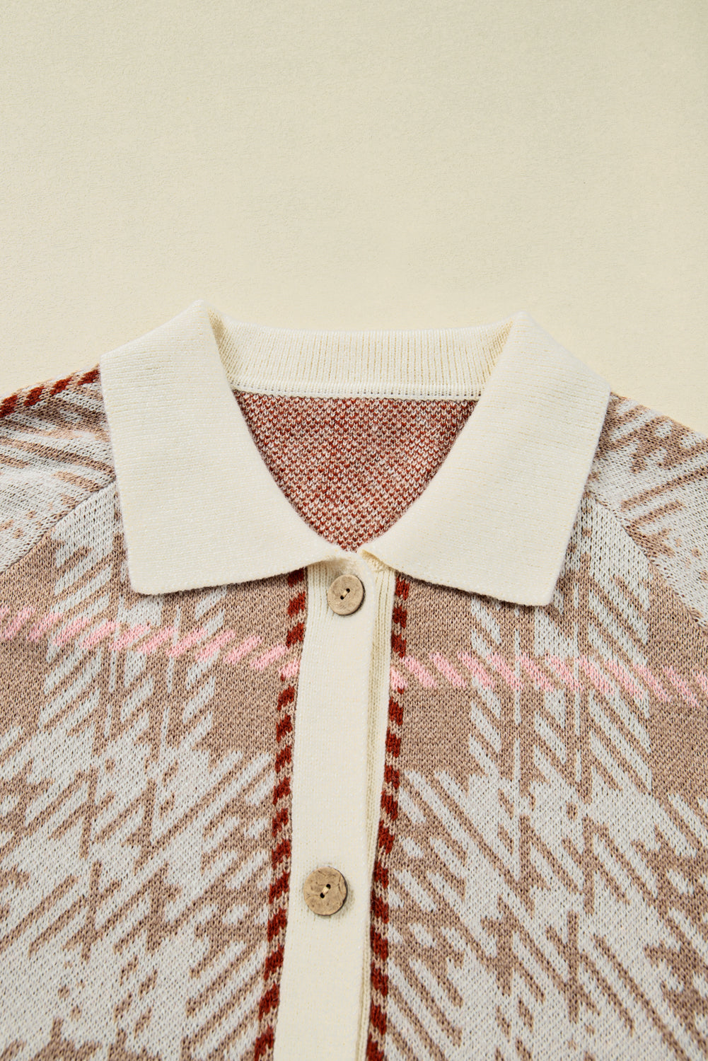 Plaid Ribbed Trim Cardigan — Plus Sizes — Khaki — product image 8