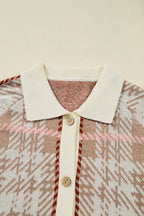 Plaid Ribbed Trim Cardigan — Plus Sizes — Khaki — product image 8
