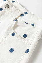 Polka dot barrel jeans with tailored seam panels