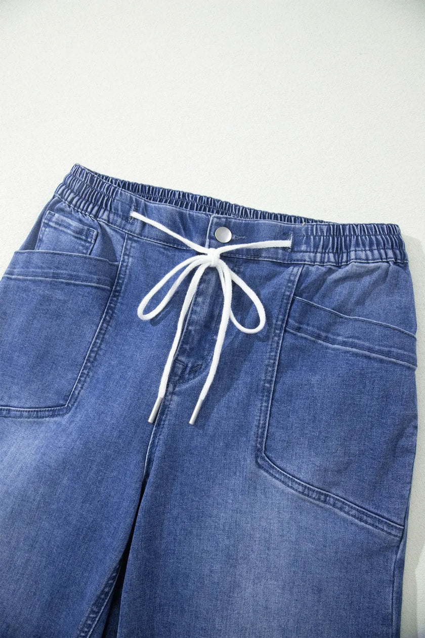 Drawstring Waist Ankle Length Denim Pants
