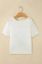 Western floral knit top with scalloped neckline