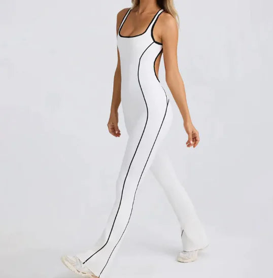 Colorblock Detail Open-Back Activewear Jumpsuit