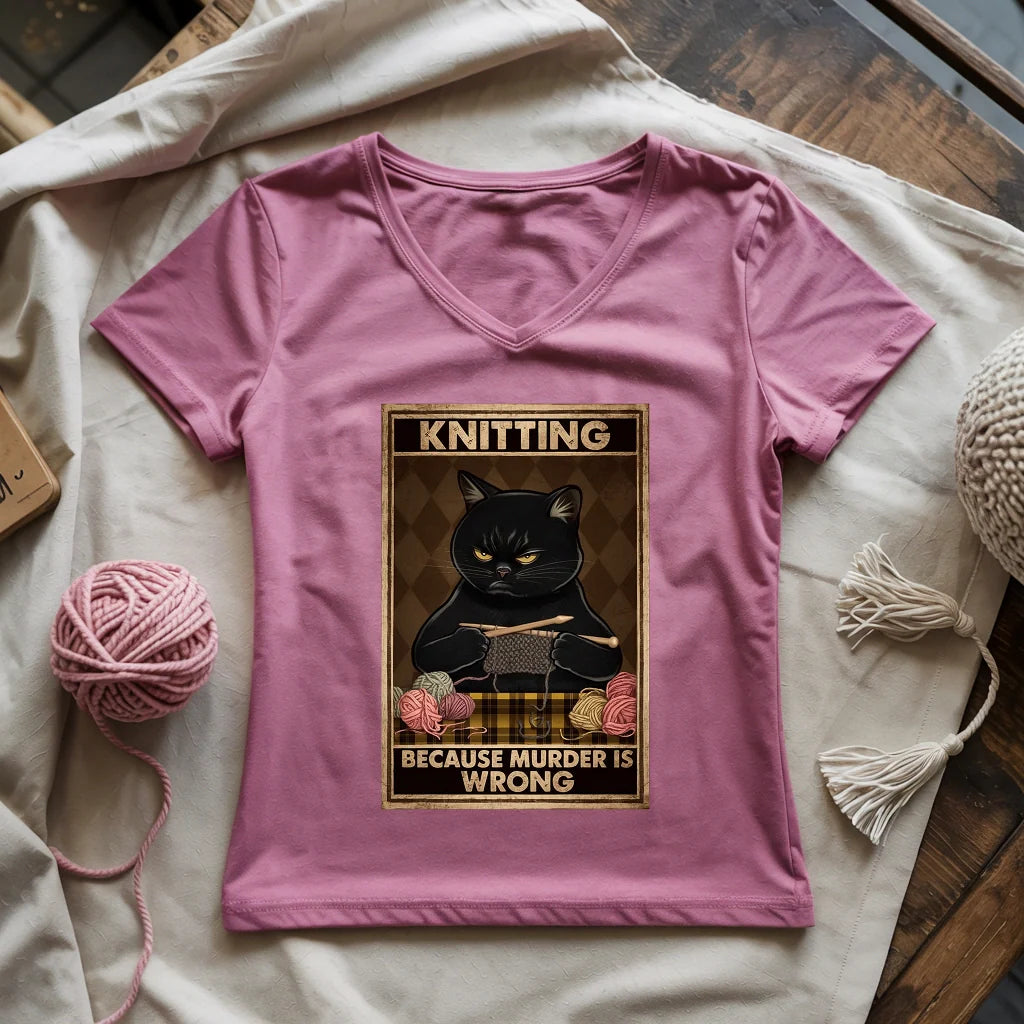 Knitting Because Murder Is Wrong Women's V-Neck Tee