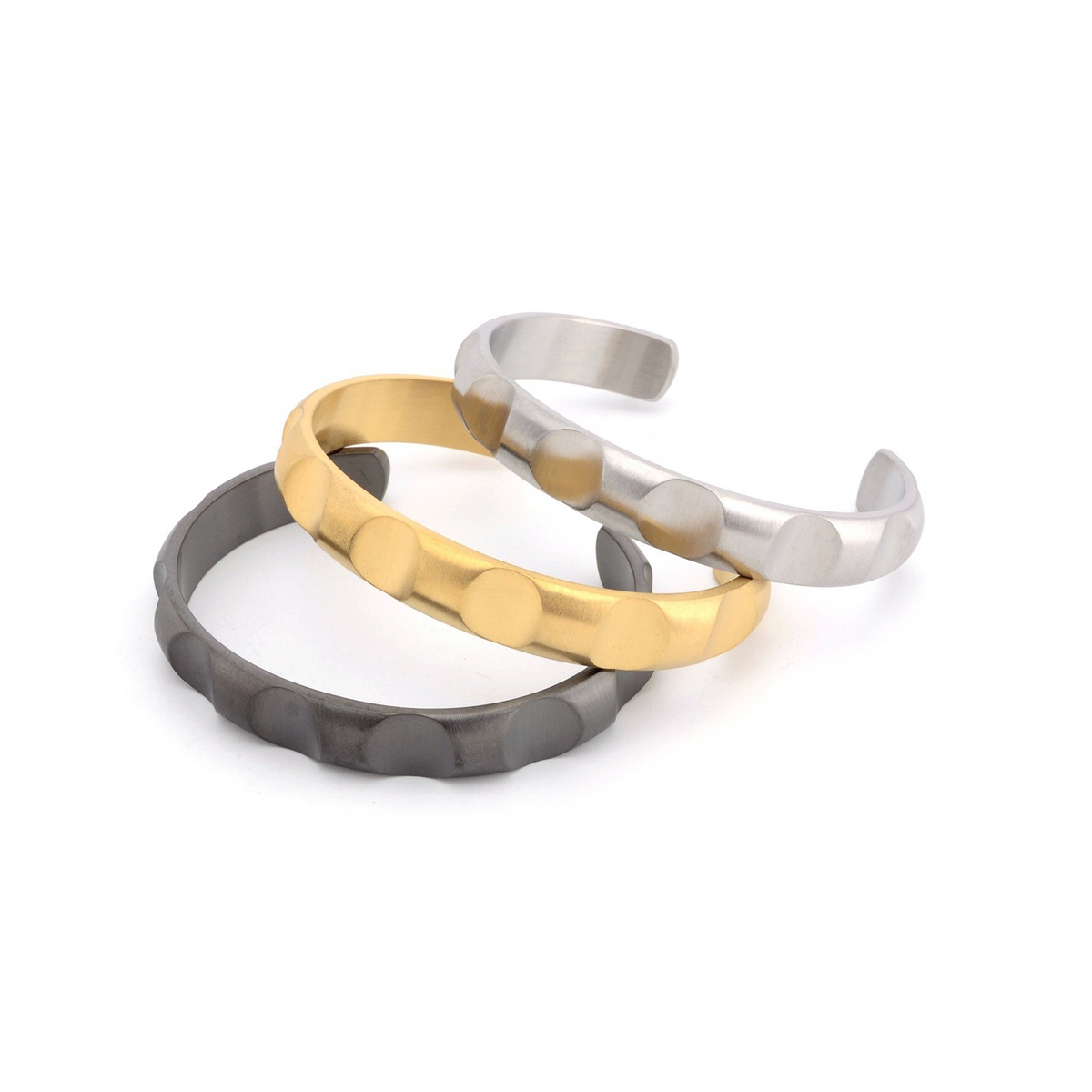 Silver adjustable bangle cuff with circular indents