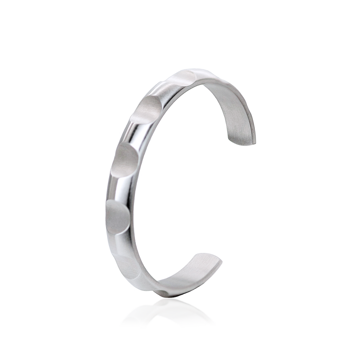 Silver circular-indent adjustable bangle cuff