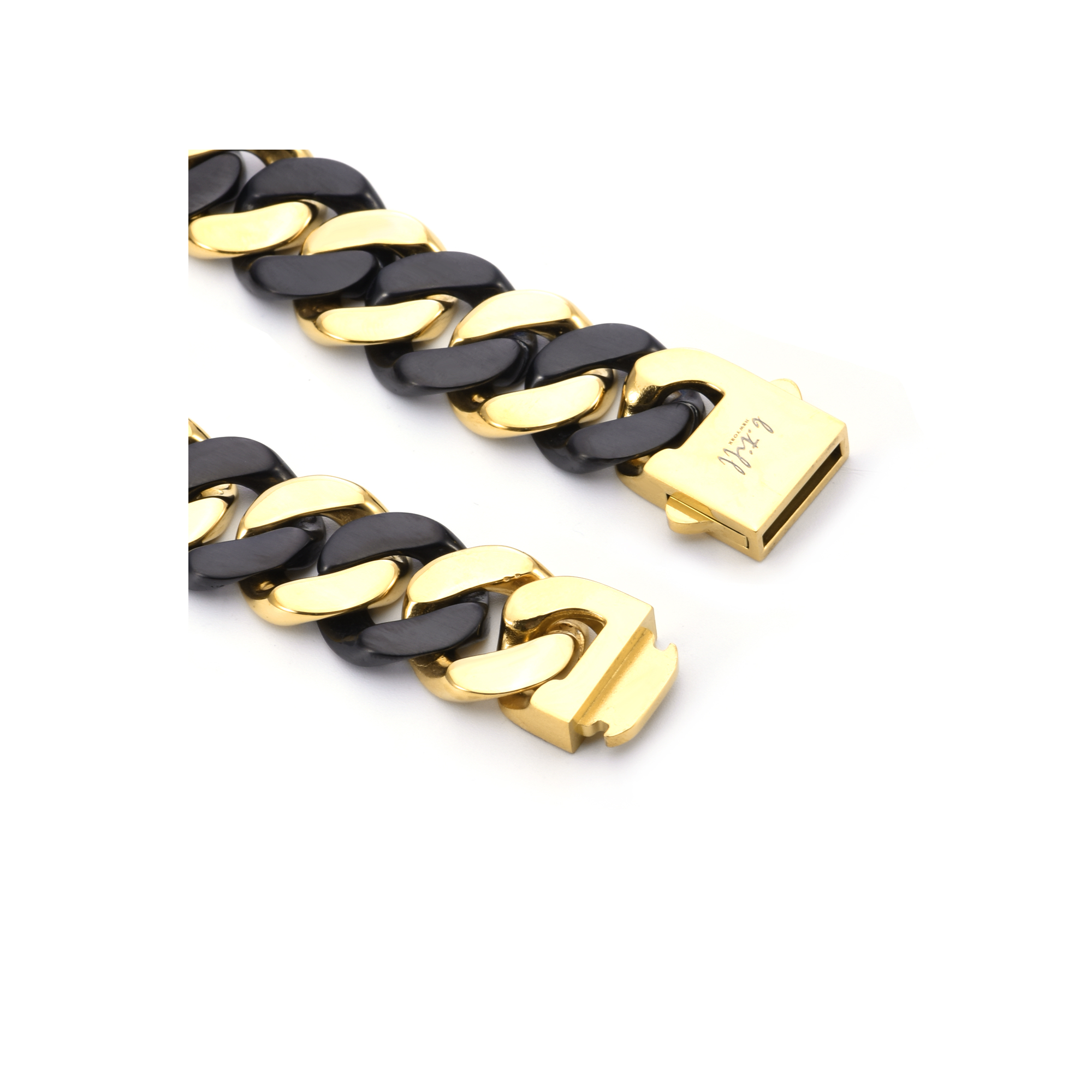 Bold High Polish Black & Gold Flat Link Bracelet