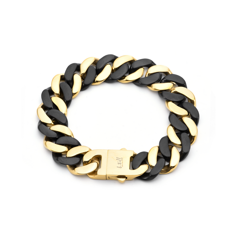 Bold High Polish Black & Gold Flat Link Bracelet