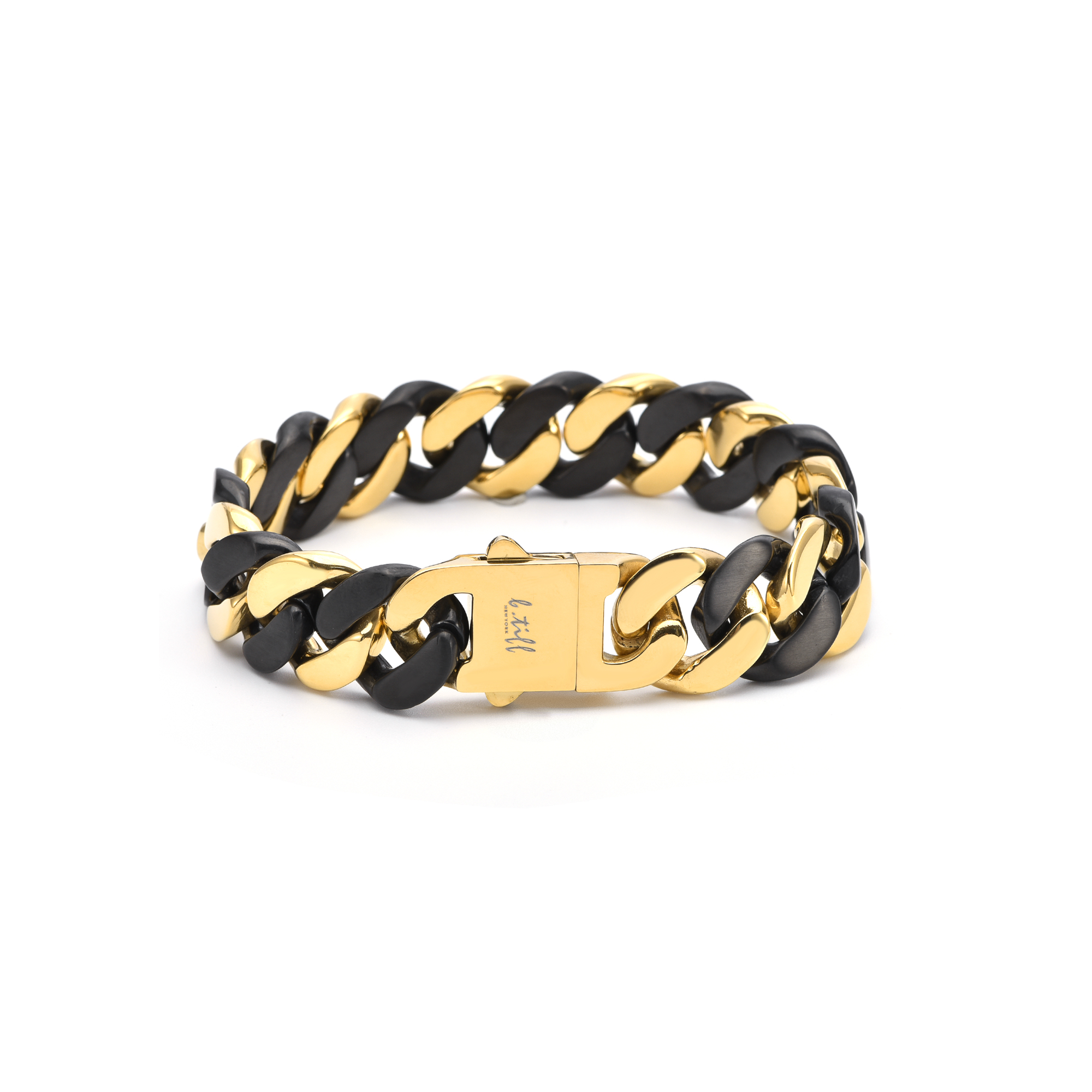 Bold High Polish Black & Gold Flat Link Bracelet