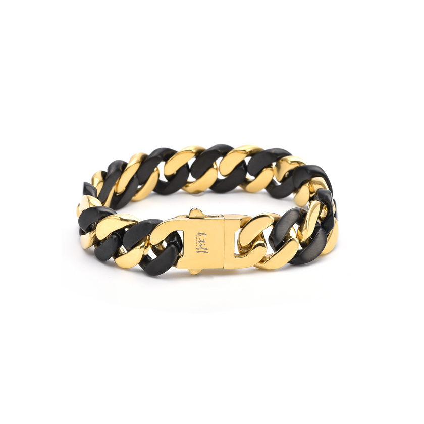 Bold High Polish Black & Gold Flat Link Bracelet