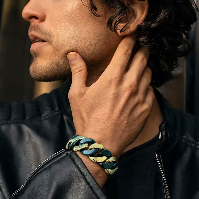 Bold High Polish 16mm Black & Gold Flat Cuban Link Bracelet