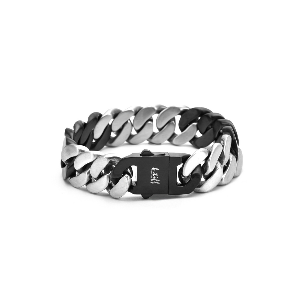 High-polish black and stainless steel flat-link bracelet
