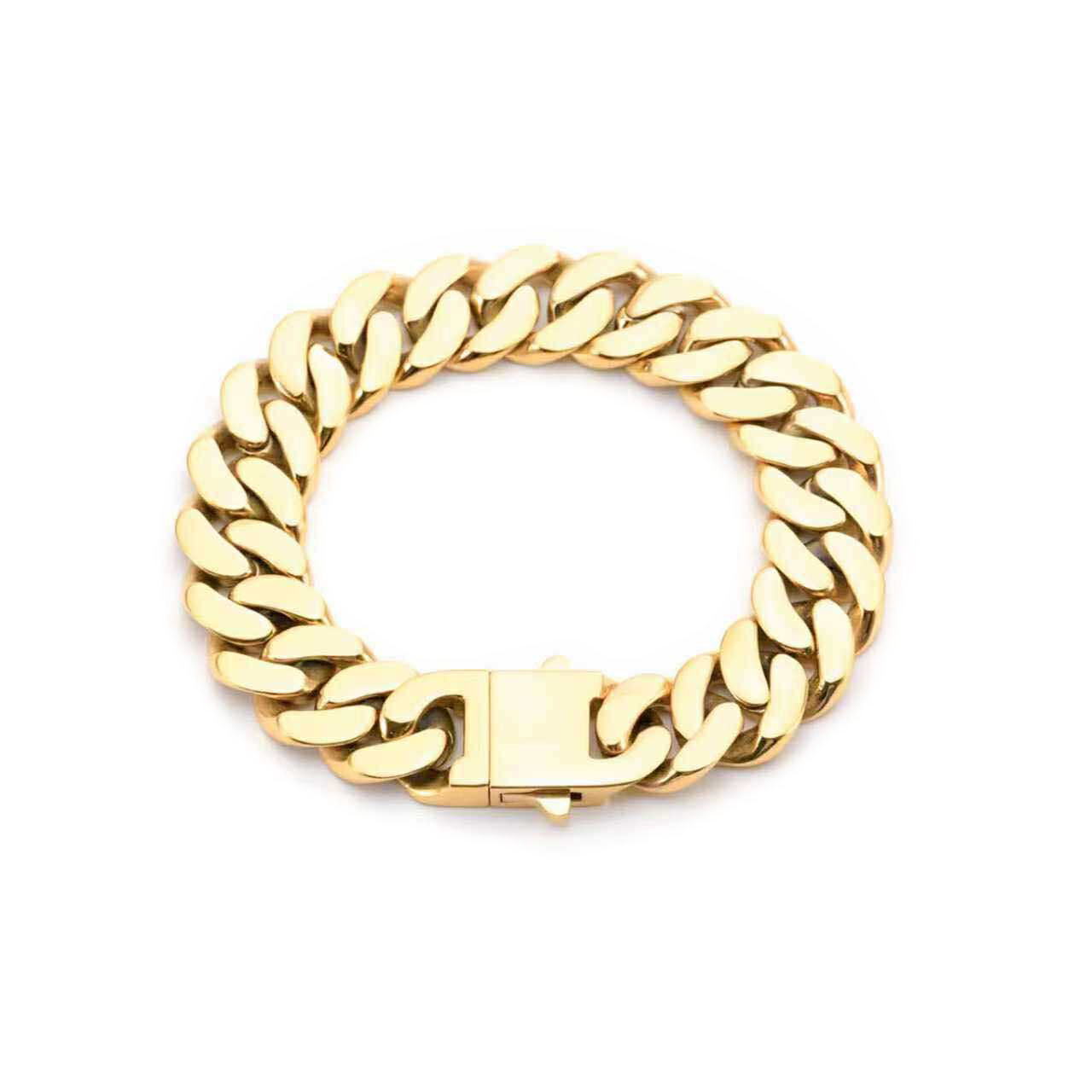 Bold High Polish 16mm Gold Flat Cuban Link Bracelet
