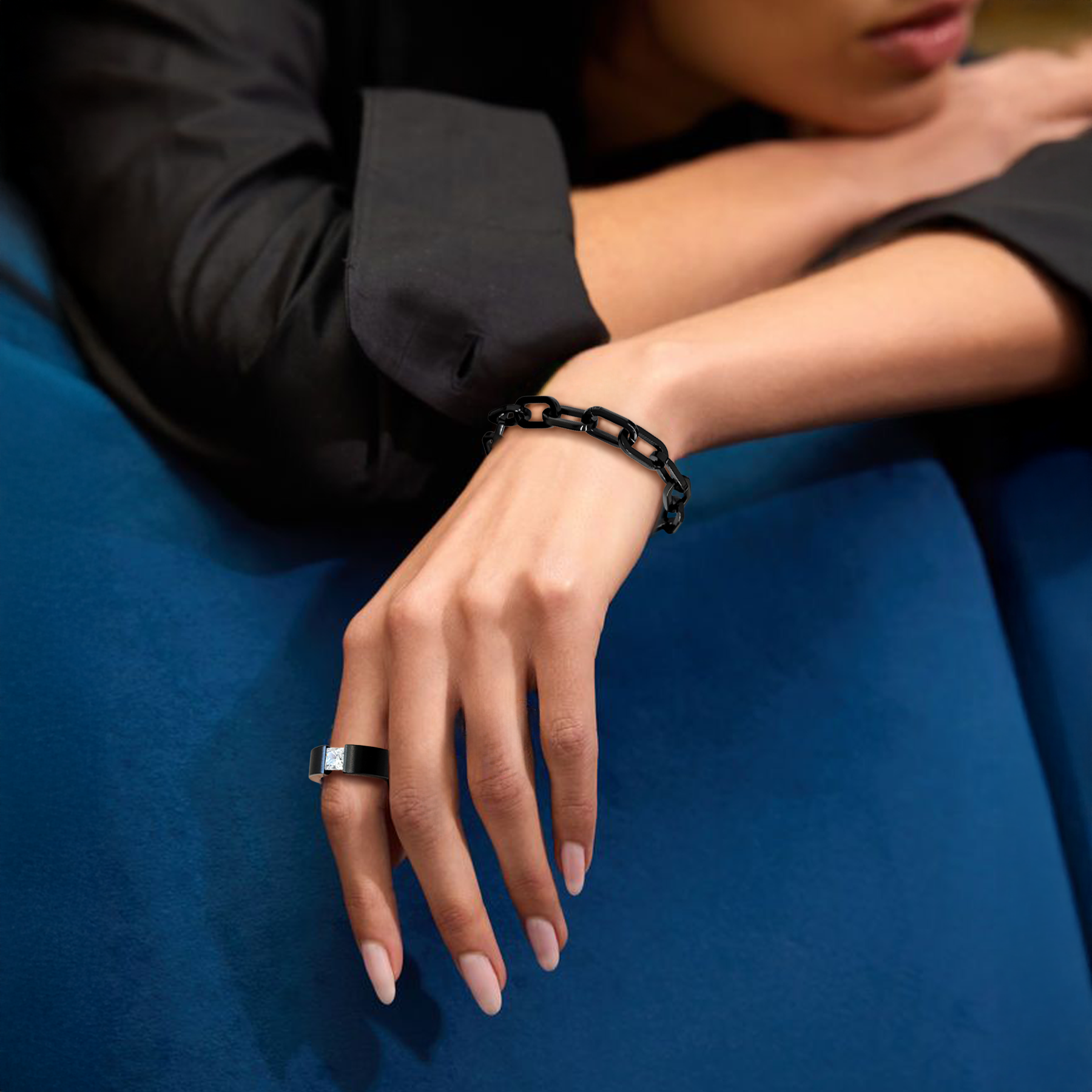 1 Ct Princess Cut Black Solitaire Ring [Wide Band]