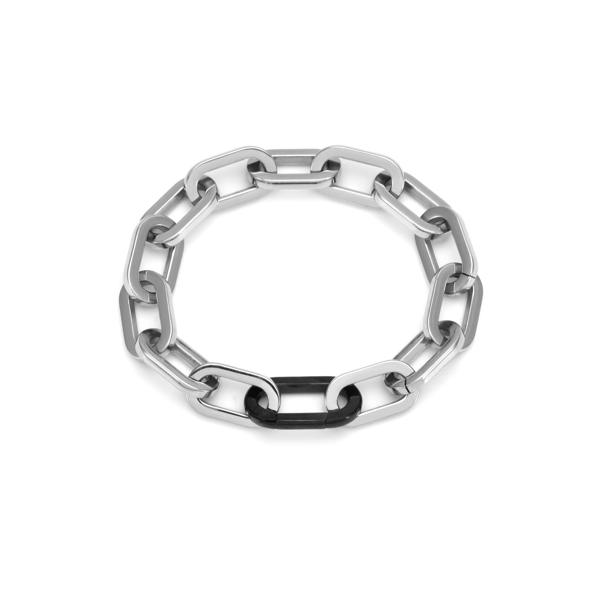 High Polish Stainless Paperclip Bracelet With Black Clasp