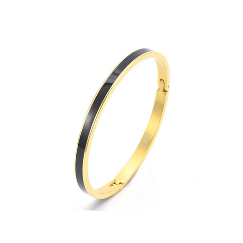 Black enamel gold bangle bracelet in a small size