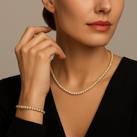 Model wearing the 3mm gold tennis necklace