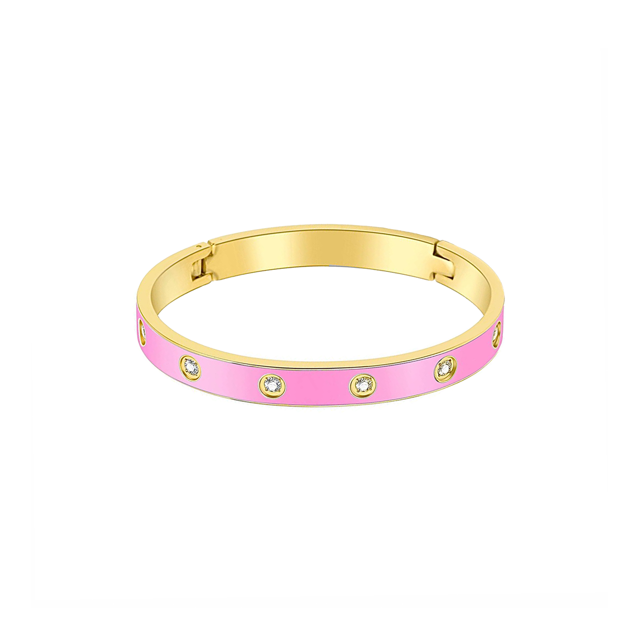 Feminine 8-Stone BARBIE Pink Enameled Gold Bangle Bracelet