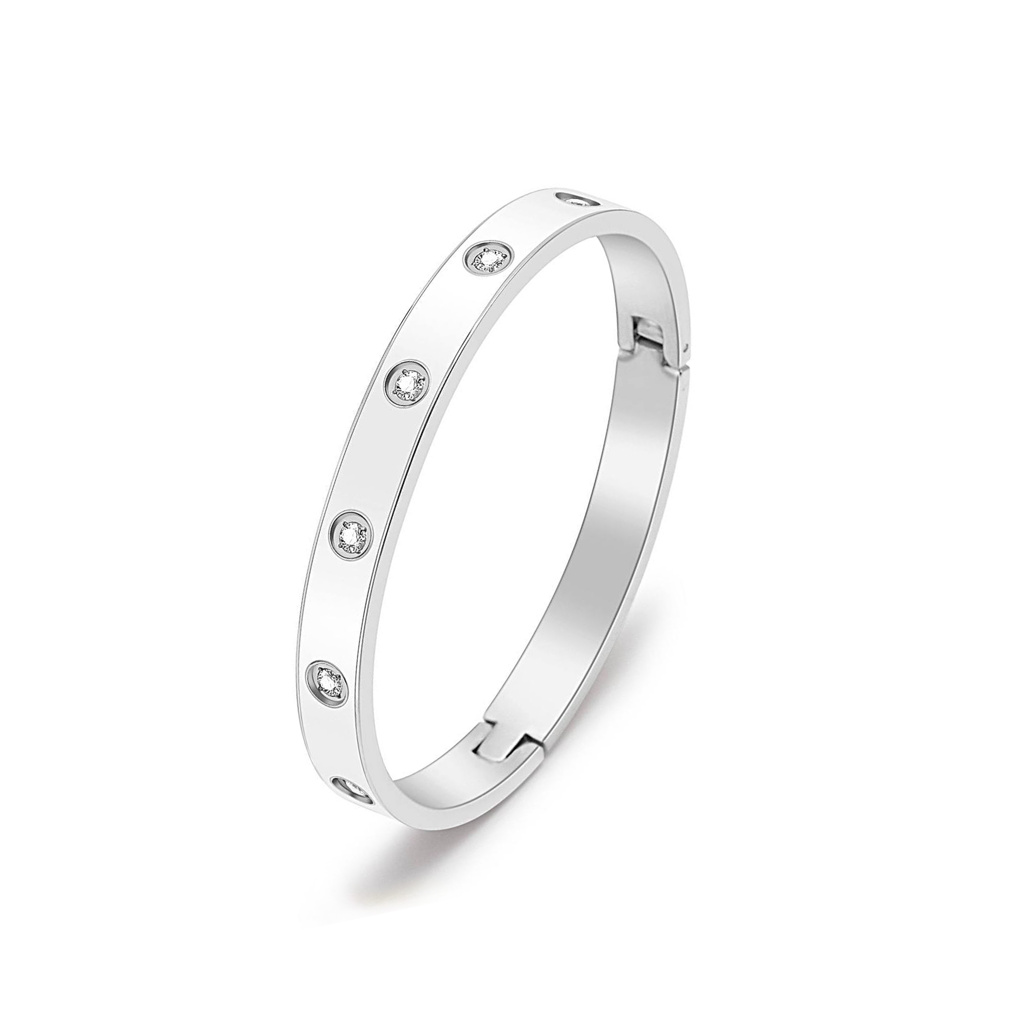 Sophisticated 8-Stone White Enameled Bangle Bracelet