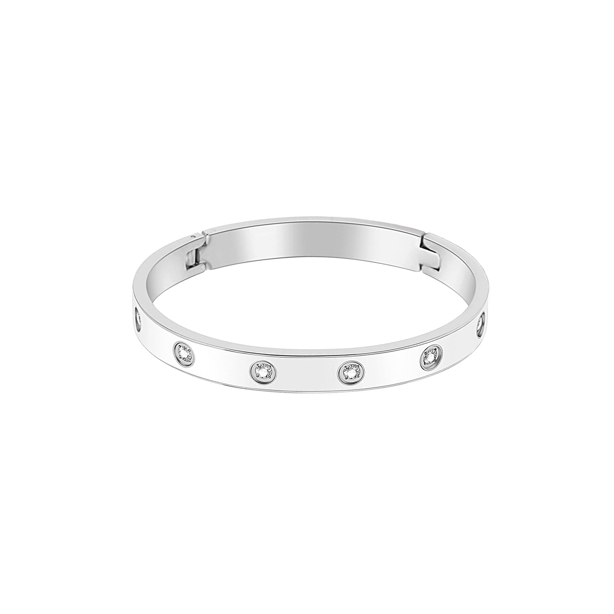 Sophisticated 8-Stone White Enameled Bangle Bracelet