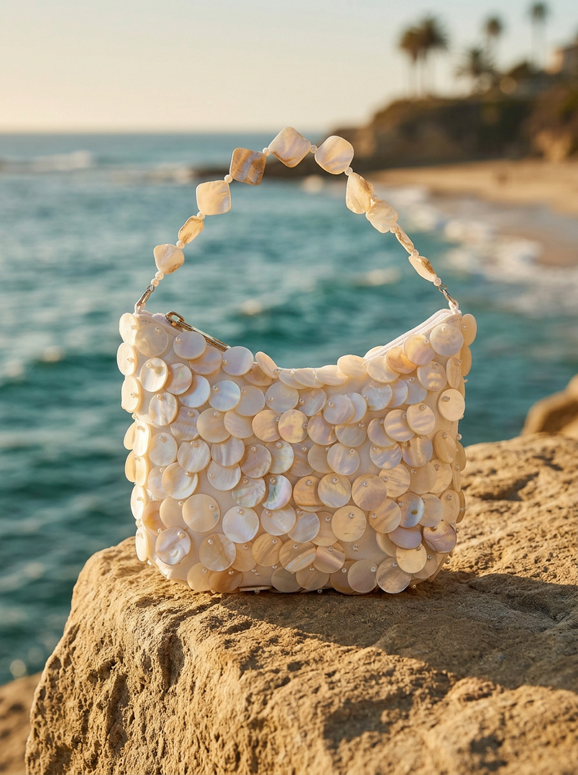 Luxe Handcrafted Mother of Pearl Disc Clutch for Special Occassion & Summer Vacations