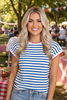 Stripe Contrast Trim Round Neck Cap Sleeve Top