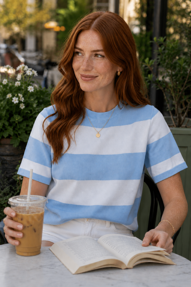 Stripe Colorblock Knitted Short Sleeve T-Shirt