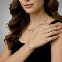Gold paperclip necklace and bracelet matching set