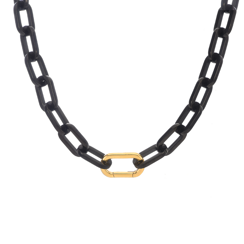 On-Trend Gold Clasp Black Paperclip Chain Necklace