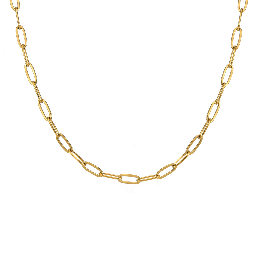 Gold oval paperclip necklace with two clasps