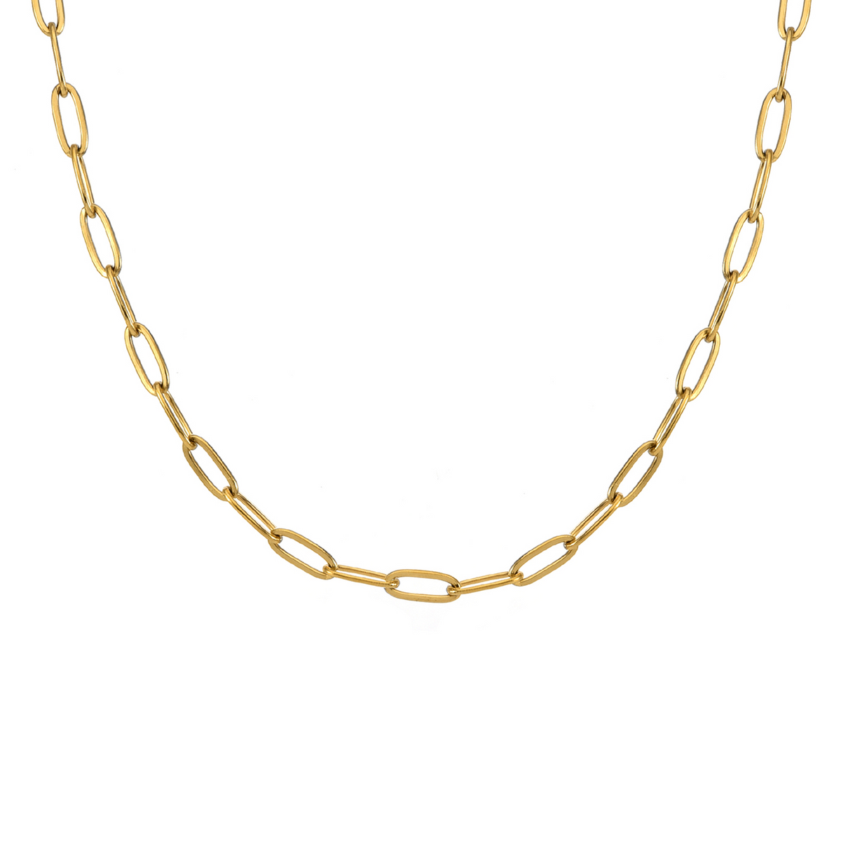 Gold oval paperclip necklace with two clasps