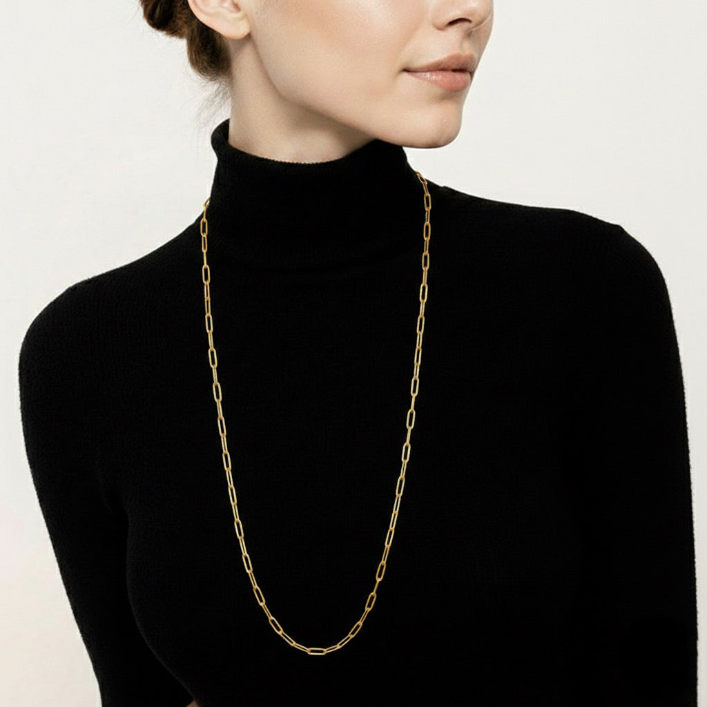 Gold oval paperclip necklace with two clasps
