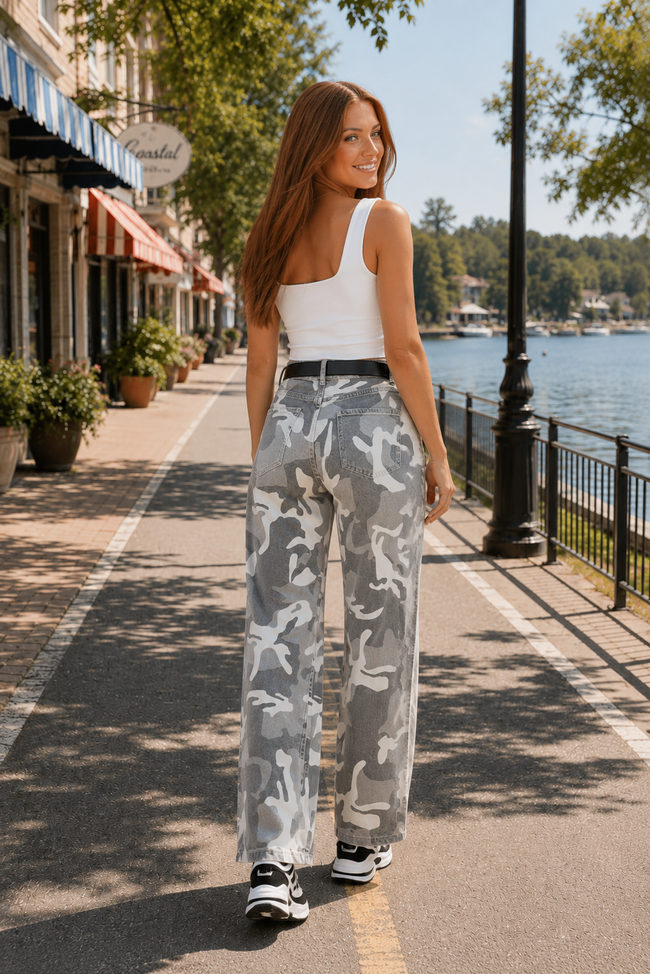 Camo Denim High Waist Jeans