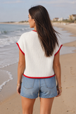American Flag Cropped Short Sleeve Sweater