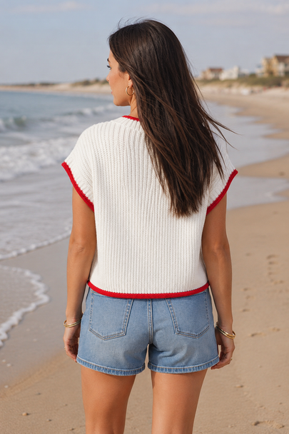 American Flag Cropped Short Sleeve Sweater