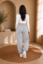 Crisscross Elastic High Waist Sweatpants — back view