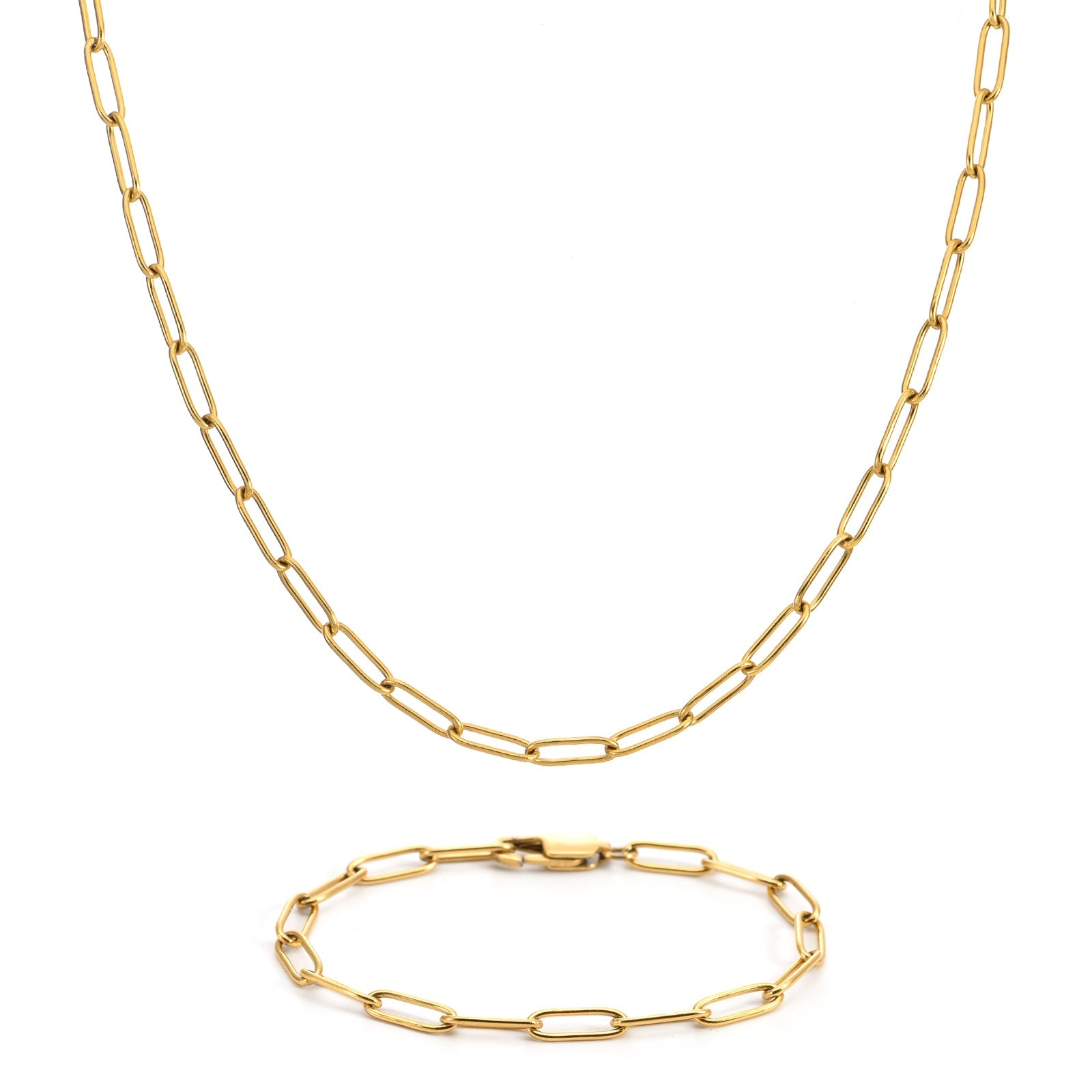 Classic Oval Paperclip Link Chain Necklace and Bracelet Set