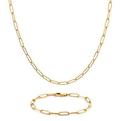 Classic Oval Paperclip Link Chain Necklace and Bracelet Set