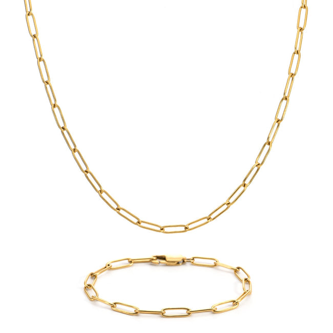 Classic Oval Paperclip Link Chain Necklace and Bracelet Set