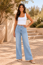 Denim Patch Pocket Straight Leg Jeans — front view