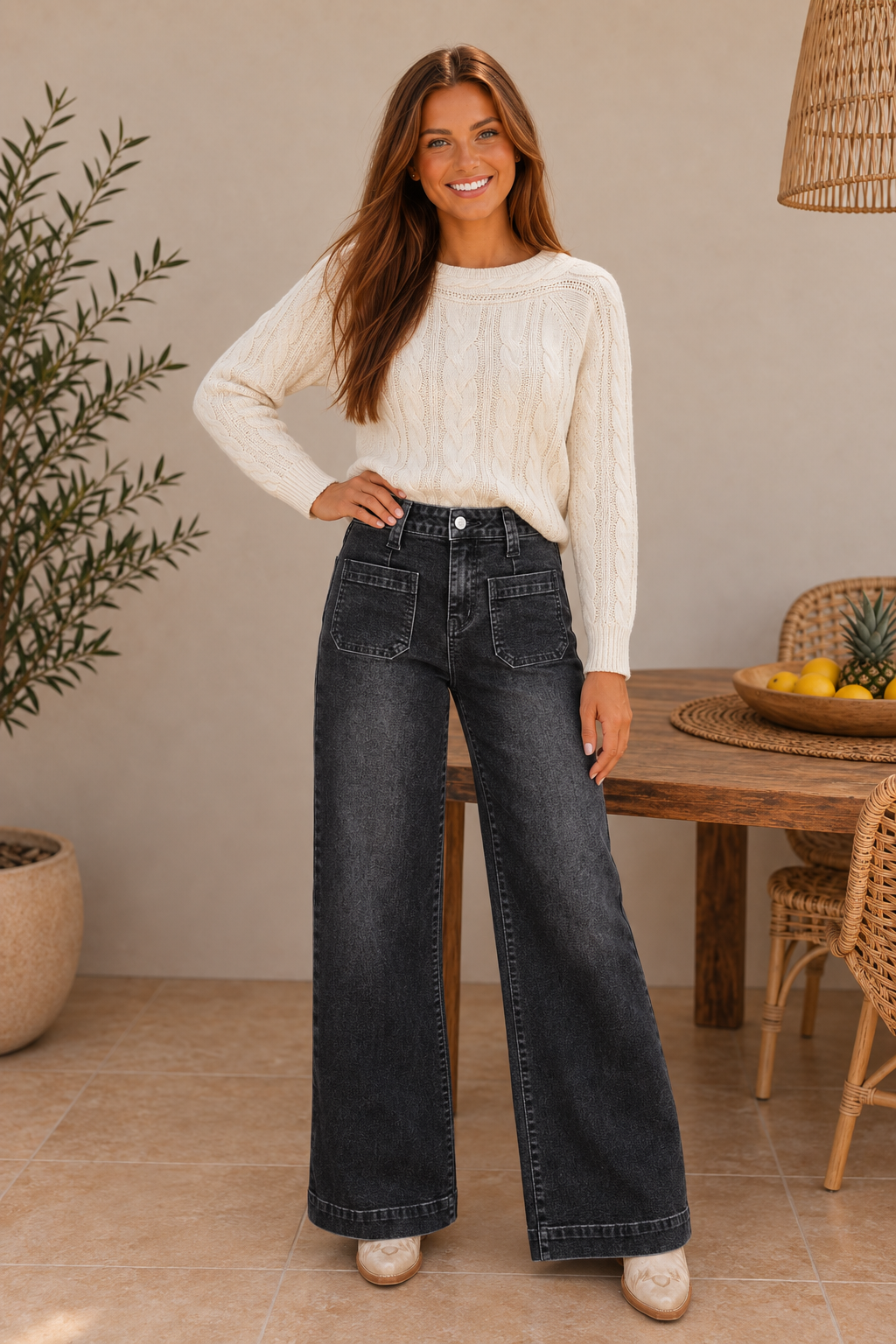Denim Patch Pocket Wide Leg Jeans — product view 8