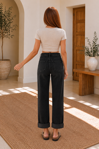 Denim Studded Side Seam Straight Leg Jeans