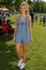 Polka Dot Denim Tie V-Neck Pleated Romper