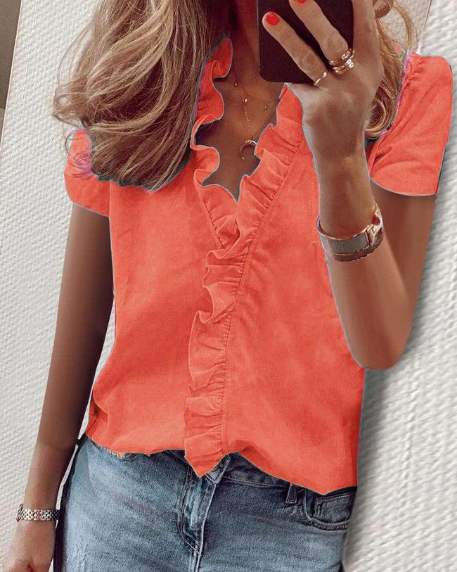 Chic Short Sleeved Ruffle Top