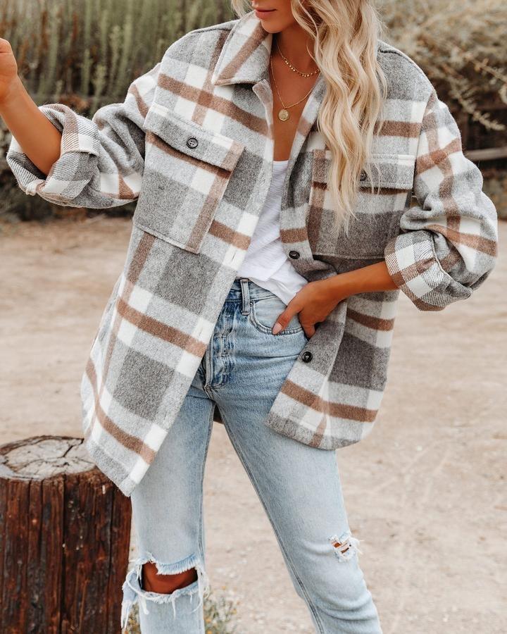 Cozy Western Charm Plaid Wool Coat For Women