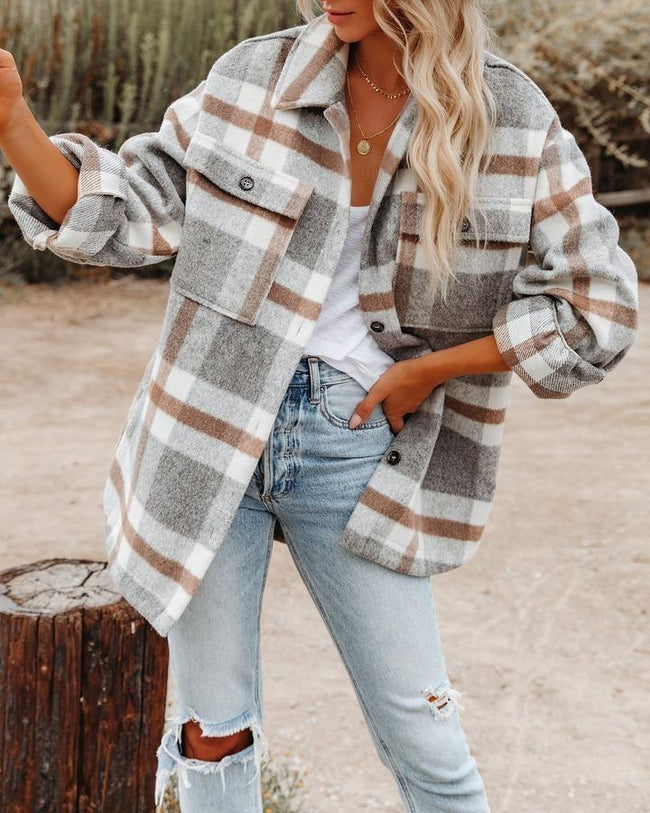 Cozy Western Charm Plaid Wool Coat For Women