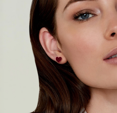 Sweet High Polish Mini Heart Stud Earrings – Black & Burgundy