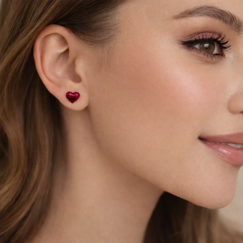 High-polish burgundy mini heart stud earrings