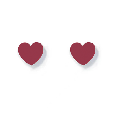 Sweet High Polish Mini Heart Stud Earrings – Black & Burgundy